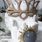 Calm and Connection Mini Altar | White 3.5in Round with Blue Chalcedony, Gold Sun, Lotus and Pearl Accents