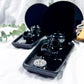 Coffin Altar Tray | Black Metal Witchcraft Altar with Onyx Moon, Smoky Quartz, Mirror, and Candle Holder