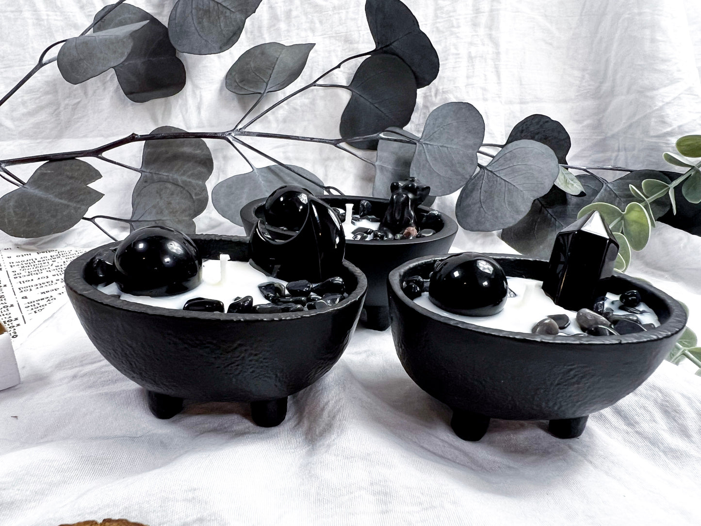 Obsidian Spheres | Small Cauldron Candle