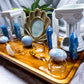 Blue Calcite & Clear Quartz Crystal Altar | 14x9 Double Oil Burner, 5 Tealight & Picture Frame Display