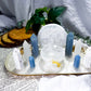 Angelic Guides | Selenite Altar Tray with Double Tealight and Double Tarot Holder, White Druzy and Angelite Crystal Decor, Detachable Selenite Bowl
