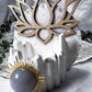Calm and Connection Mini Altar | White 3.5in Round with Blue Chalcedony, Gold Sun, Lotus and Pearl Accents