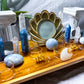 Blue Calcite & Clear Quartz Crystal Altar | 14x9 Double Oil Burner, 5 Tealight & Picture Frame Display