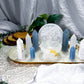 Angelic Guides | Selenite Altar Tray with Double Tealight and Double Tarot Holder, White Druzy and Angelite Crystal Decor, Detachable Selenite Bowl