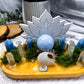 Angelite & Blue Calcite Crystal Altar | Double Chime Candle, Incense Holder & Lotus Altar