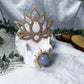 Calm and Connection Mini Altar | White 3.5in Round with Blue Chalcedony, Gold Sun, Lotus and Pearl Accents
