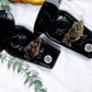 Coffin Altar Tray | Black Metal Witchcraft Altar with Onyx Moon, Smoky Quartz, Mirror, and Candle Holder