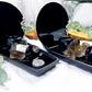 Coffin Altar Tray | Black Metal Witchcraft Altar with Onyx Moon, Smoky Quartz, Mirror, and Candle Holder