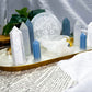 Angelic Guides | Selenite Altar Tray with Double Tealight and Double Tarot Holder, White Druzy and Angelite Crystal Decor, Detachable Selenite Bowl