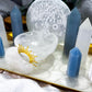Angelic Guides | Selenite Altar Tray with Double Tealight and Double Tarot Holder, White Druzy and Angelite Crystal Decor, Detachable Selenite Bowl