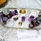 Transmutation Spell | Amethyst and Clear Quartz Altar Tray with Double Tealight and Tarot Holder, Crystal Decor, 10 Inch Spiritual Altar Piece