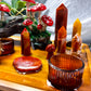 Carnelian & Golden Healer Crystal Altar | Tarot Altar with Triple Tealight Holder, Incense Holder & Fairy Mushroom Display