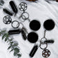 Scrying Mirror Keychain | Obsidian Crystal, Black Salt, and Pentacle Talisman for Protection and Divination
