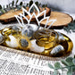 Celestite and Angelite Crystal Altar | Gold Lotus Tray with Quartz and Sun Charm | Mini Celestial Altar with Tealight and Incense Holder
