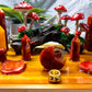 Carnelian & Golden Healer Crystal Altar | Tarot Altar with Triple Tealight Holder, Incense Holder & Fairy Mushroom Display