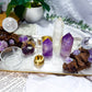 Transmutation Spell | Amethyst and Clear Quartz Altar Tray with Double Tealight and Tarot Holder, Crystal Decor, 10 Inch Spiritual Altar Piece