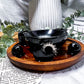 Obsidian Crystal Altar Bowl | Double Flower Vase Tarot & Incense Holder | Protection & Grounding Decor