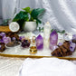 Transmutation Spell | Amethyst and Clear Quartz Altar Tray with Double Tealight and Tarot Holder, Crystal Decor, 10 Inch Spiritual Altar Piece