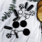 Scrying Mirror Keychain | Obsidian Crystal, Black Salt, and Pentacle Talisman for Protection and Divination