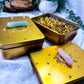 Golden Radiance Tea | Good Fortune Herbal Tea in Gold Crystal Tin with Green Aventurine or Rose Quartz
