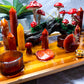Carnelian & Golden Healer Crystal Altar | Tarot Altar with Triple Tealight Holder, Incense Holder & Fairy Mushroom Display