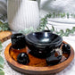 Obsidian Crystal Altar Bowl | Double Flower Vase Tarot & Incense Holder | Protection & Grounding Decor