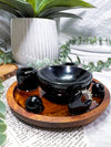 Obsidian Crystal Altar Bowl | Double Flower Vase Tarot & Incense Holder | Protection & Grounding Decor