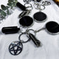 Scrying Mirror Keychain | Obsidian Crystal, Black Salt, and Pentacle Talisman for Protection and Divination