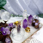 Transmutation Spell | Amethyst and Clear Quartz Altar Tray with Double Tealight and Tarot Holder, Crystal Decor, 10 Inch Spiritual Altar Piece