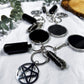 Scrying Mirror Keychain | Obsidian Crystal, Black Salt, and Pentacle Talisman for Protection and Divination