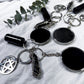 Scrying Mirror Keychain | Obsidian Crystal, Black Salt, and Pentacle Talisman for Protection and Divination