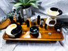14x9 Obsidian & Moonstone Crystal Altar | Double Oil Burner, Double Tealight Holder, Yin Yang Incense Holder & Removable Offering Bowl
