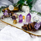 Transmutation Spell | Amethyst and Clear Quartz Altar Tray with Double Tealight and Tarot Holder, Crystal Decor, 10 Inch Spiritual Altar Piece