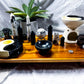 14x9 Obsidian & Moonstone Crystal Altar | Double Oil Burner, Double Tealight Holder, Yin Yang Incense Holder & Removable Offering Bowl