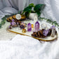 Transmutation Spell | Amethyst and Clear Quartz Altar Tray with Double Tealight and Tarot Holder, Crystal Decor, 10 Inch Spiritual Altar Piece