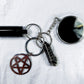 Scrying Mirror Keychain | Obsidian Crystal, Black Salt, and Pentacle Talisman for Protection and Divination