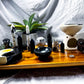 14x9 Obsidian & Moonstone Crystal Altar | Double Oil Burner, Double Tealight Holder, Yin Yang Incense Holder & Removable Offering Bowl