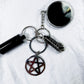 Scrying Mirror Keychain | Obsidian Crystal, Black Salt, and Pentacle Talisman for Protection and Divination