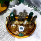 Serpent Fortune | Green Aventurine and Pyrite Tarot Altar with Snake, Double Tealight Holders and Chime Candle Holder