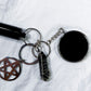 Scrying Mirror Keychain | Obsidian Crystal, Black Salt, and Pentacle Talisman for Protection and Divination