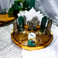 Serpent Fortune | Green Aventurine and Pyrite Tarot Altar with Snake, Double Tealight Holders and Chime Candle Holder