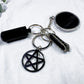 Scrying Mirror Keychain | Obsidian Crystal, Black Salt, and Pentacle Talisman for Protection and Divination