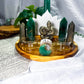 Serpent Fortune | Green Aventurine and Pyrite Tarot Altar with Snake, Double Tealight Holders and Chime Candle Holder
