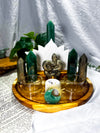 Serpent Fortune | Green Aventurine and Pyrite Tarot Altar with Snake, Double Tealight Holders and Chime Candle Holder