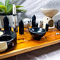 14x9 Obsidian & Moonstone Crystal Altar | Double Oil Burner, Double Tealight Holder, Yin Yang Incense Holder & Removable Offering Bowl