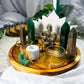 Serpent Fortune | Green Aventurine and Pyrite Tarot Altar with Snake, Double Tealight Holders and Chime Candle Holder