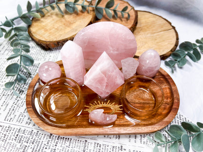 Rose Quartz Altar for Love and Healing | Wooden Mini Altar Set with Crystals, Tealights, and Gold Accents | Self Love and Heart Energy
