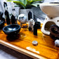 14x9 Obsidian & Moonstone Crystal Altar | Double Oil Burner, Double Tealight Holder, Yin Yang Incense Holder & Removable Offering Bowl