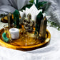Serpent Fortune | Green Aventurine and Pyrite Tarot Altar with Snake, Double Tealight Holders and Chime Candle Holder