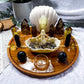Smoky Quartz & Citrine Crystal Altar | Triple Tealight Altar with Removable Shell Oil Burner & Goddess Offering Bowl